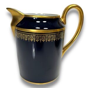 Limoges‎ France Vintage Elegant Blue Gold Handmade Porcelain Creamer Pitcher Jug